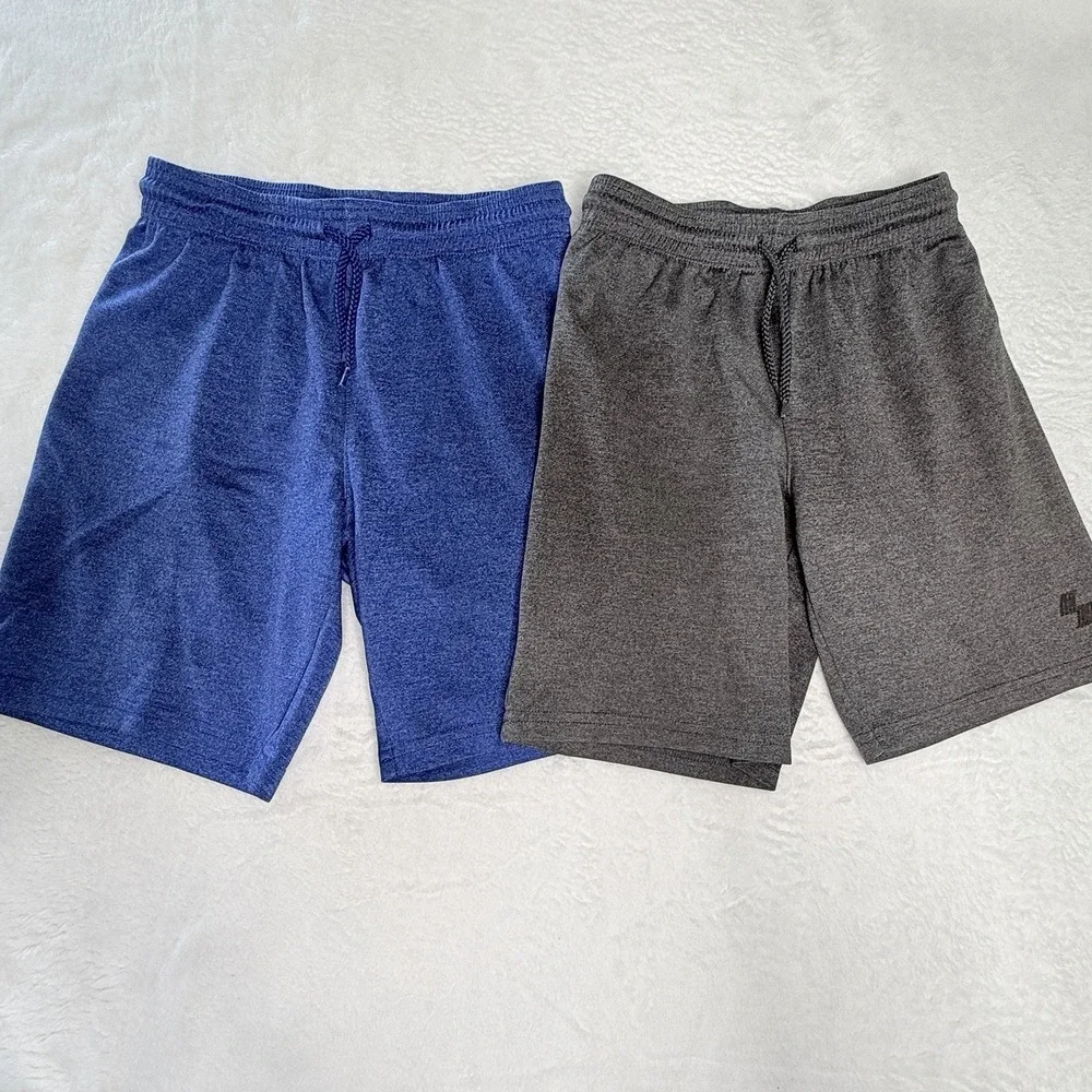 Place Sport Boys Athletic Lounge Shorts Lot 2 Blue Gray Drawstring Youth M 7-8